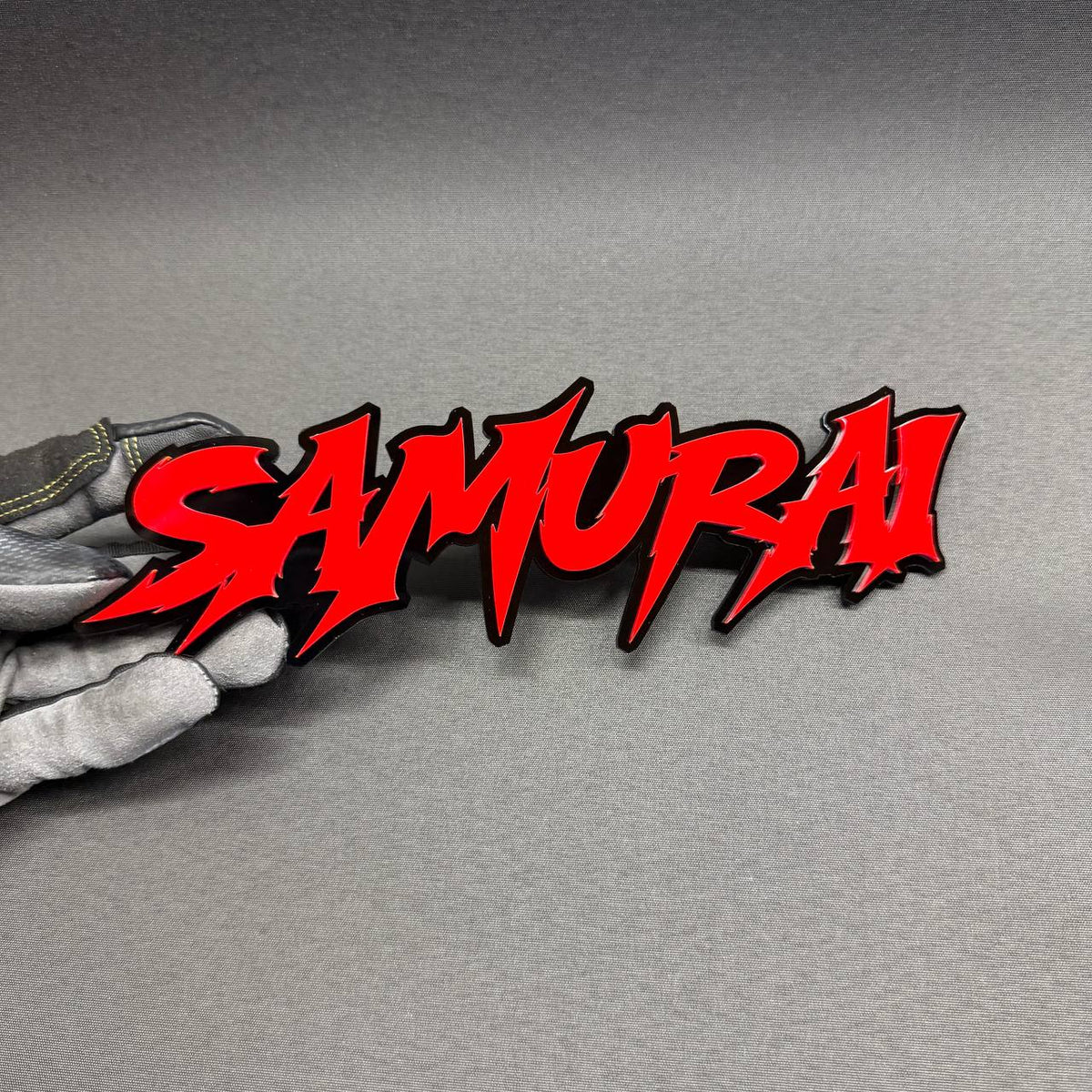 SAMURAI red and black custom text car badge automotive emblem for Toyota, Honda, Nissan and Lexus vehicles