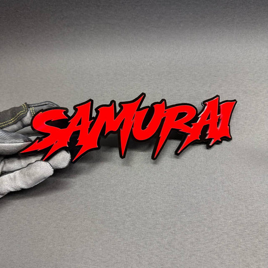 SAMURAI red and black custom text car badge automotive emblem for Toyota, Honda, Nissan and Lexus vehicles