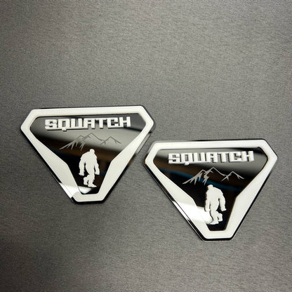 Sasquatch mountain car badge emblem in white and black