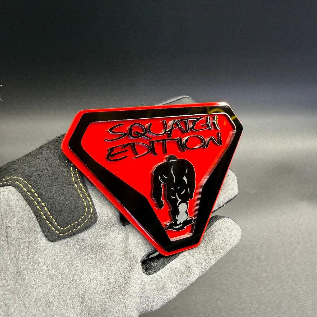 Sasquatch Edition Bronco car badge with Bigfoot off-road design