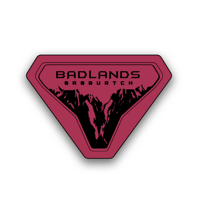 Bronco Badlands Sasquatch custom fender emblem with mountain landscape design