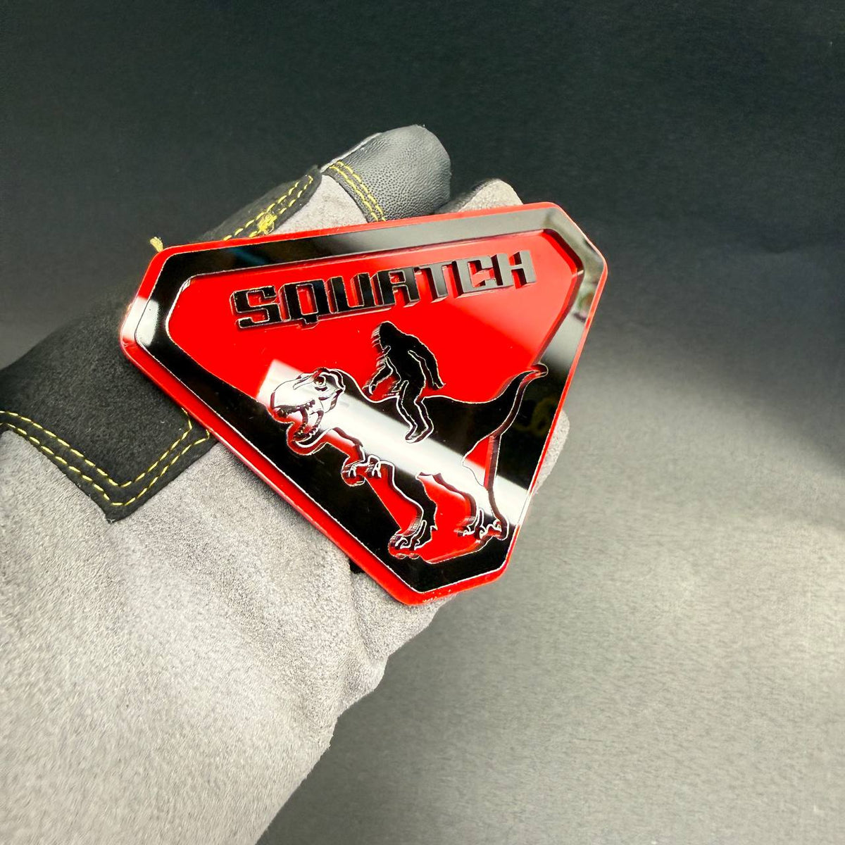 Sasquatch dinosaur car badge for Ford Bronco Jeep Wrangler and 4x4 vehicles