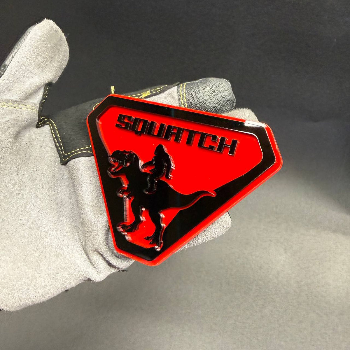Sasquatch Raptor automotive emblem with dinosaur design for Bronco exterior accessories