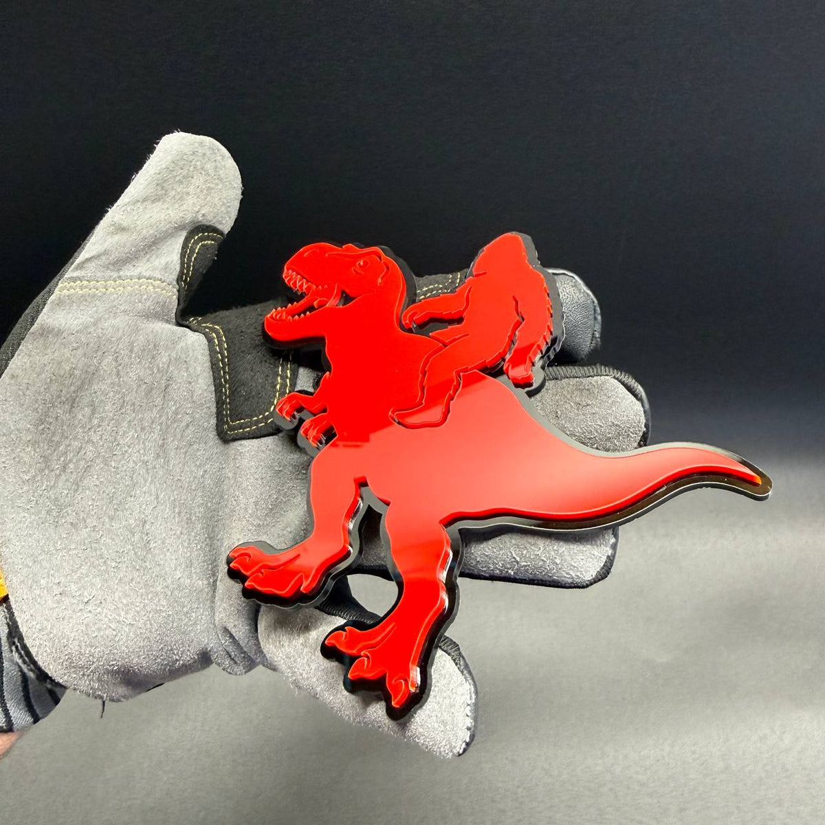 Red Sasquatch riding T-Rex fender badge for Ford Bronco off-road accessories