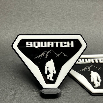 Custom Sasquatch car badge emblem with raised white details
