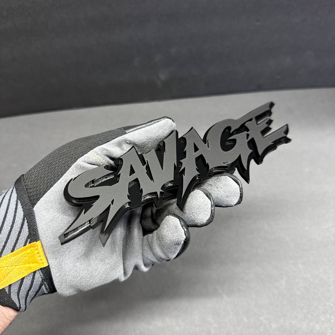 Savage custom lettering car badge gloss black truck emblem for Silverado build