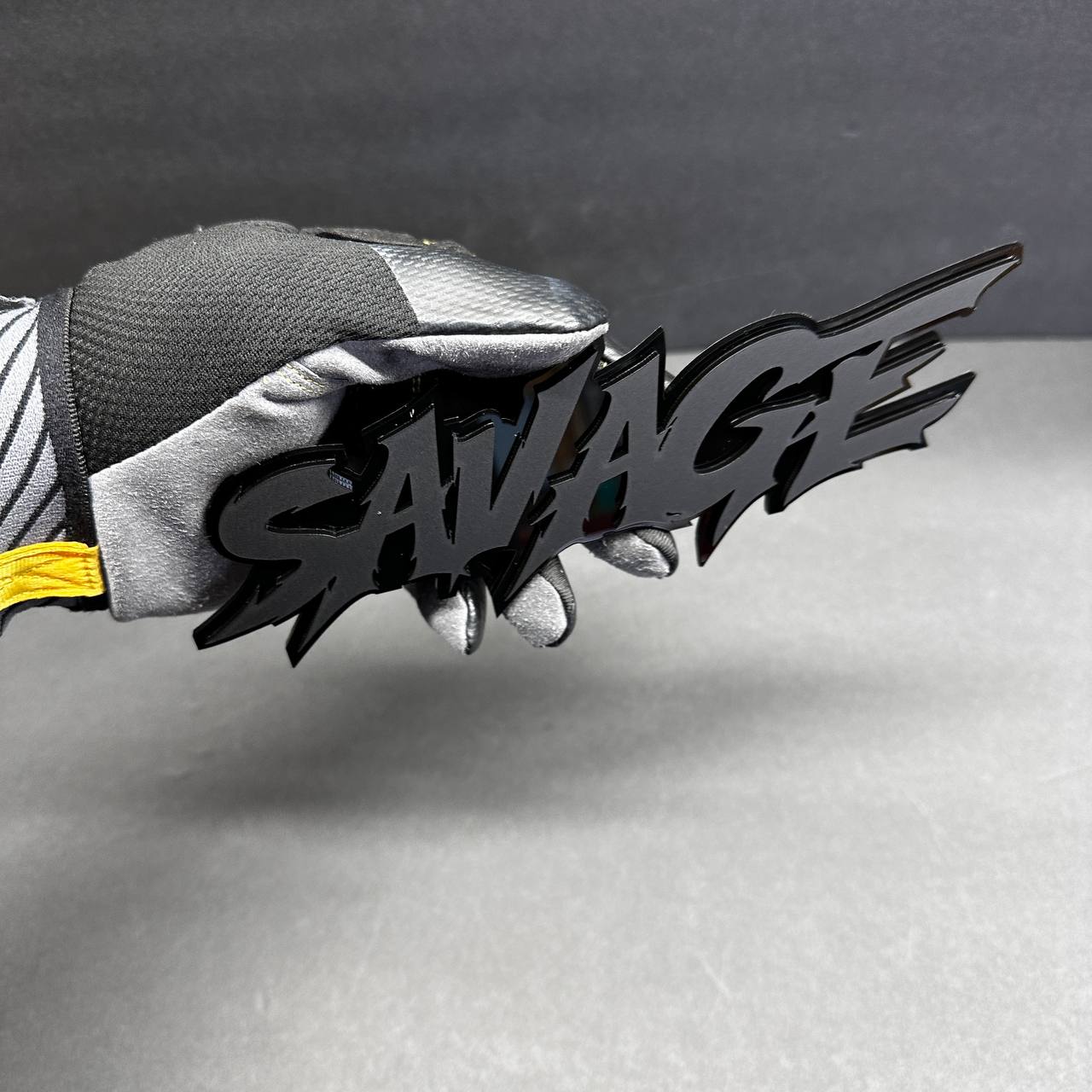 Savage muscle car custom acrylic emblem glossy black side fender accessory
