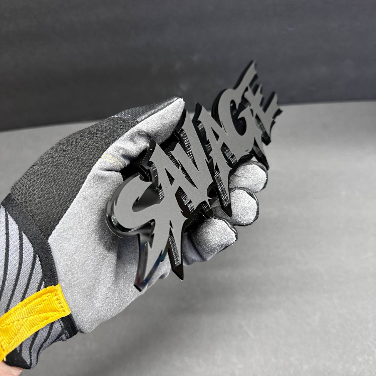 Savage custom text car badge gloss black acrylic emblem for Jeep vehicles