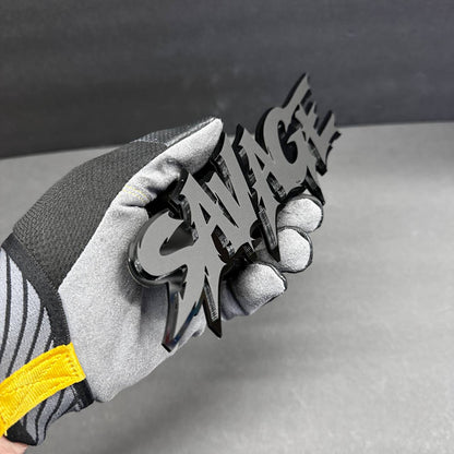 Savage custom text car badge gloss black acrylic emblem for Jeep vehicles