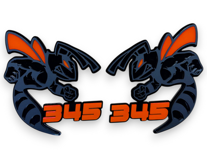 Custom 345 HEMI Bee emblem red and black acrylic badge for Dodge Challenger fender or hood