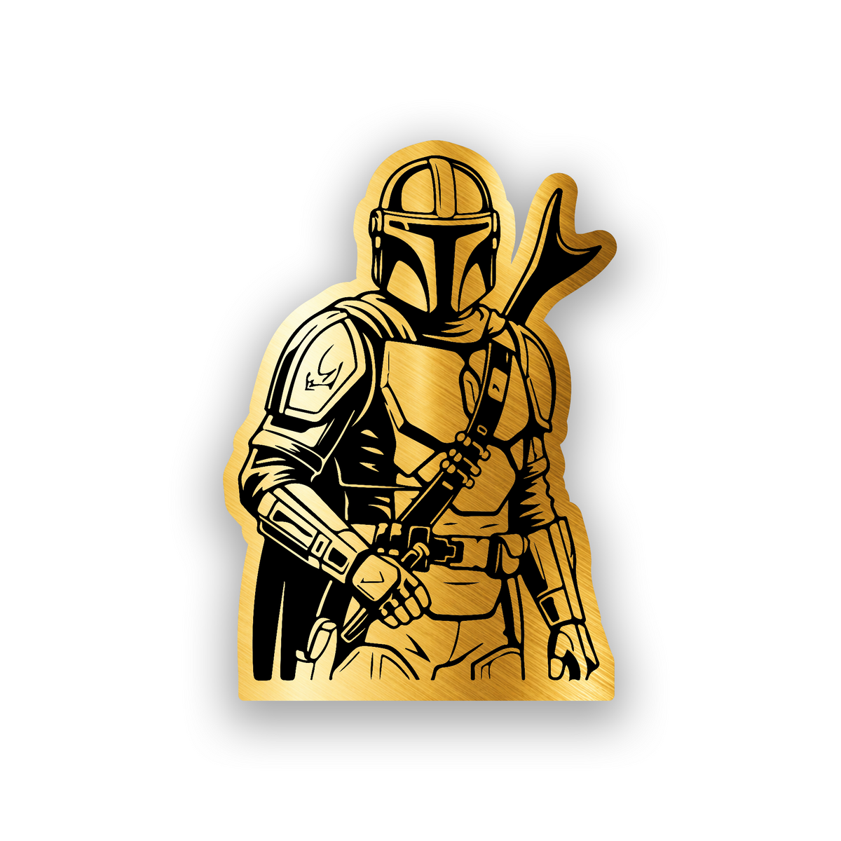 Custom Mandalorian warrior inspired car emblem with bold engraved character design