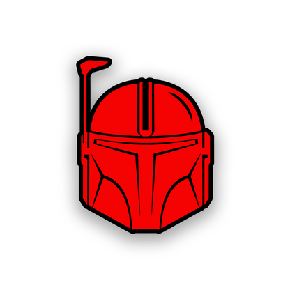 Bounty hunter inspired engraved car emblem with bold sci fi helmet styling