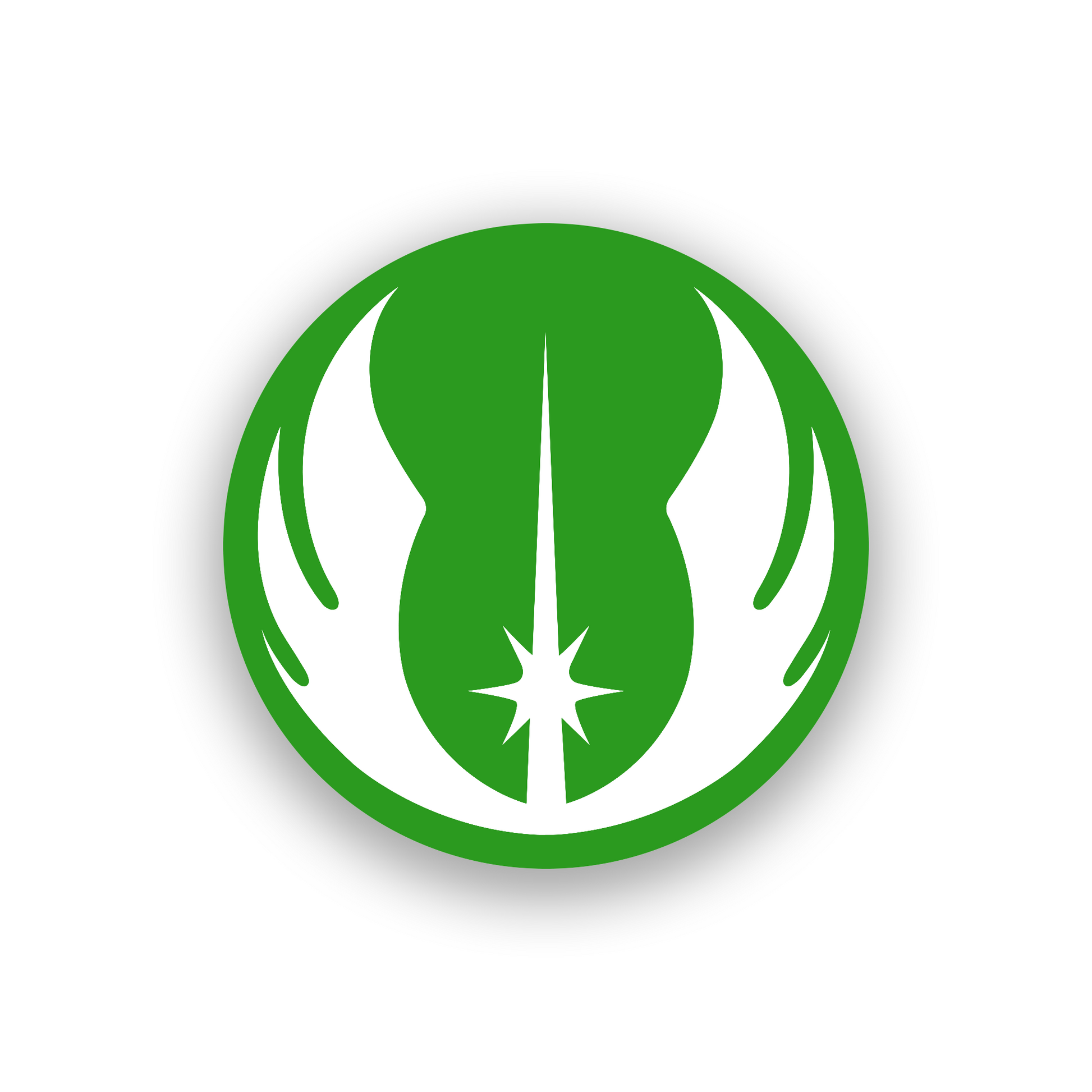 Engraved futuristic car emblem with strong symmetrical sci fi design