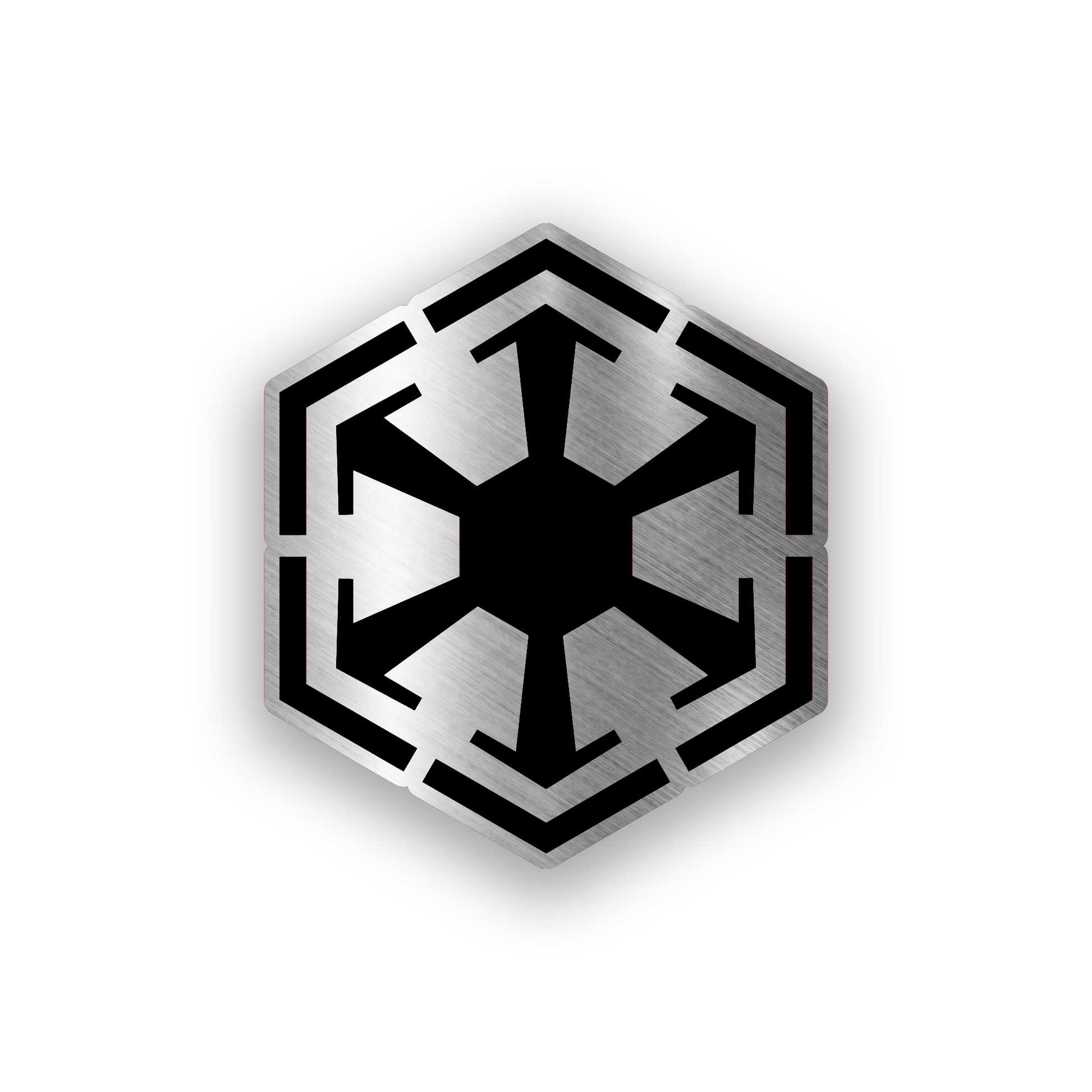 Star Wars inspired engraved car badge with bold sci fi symbol design