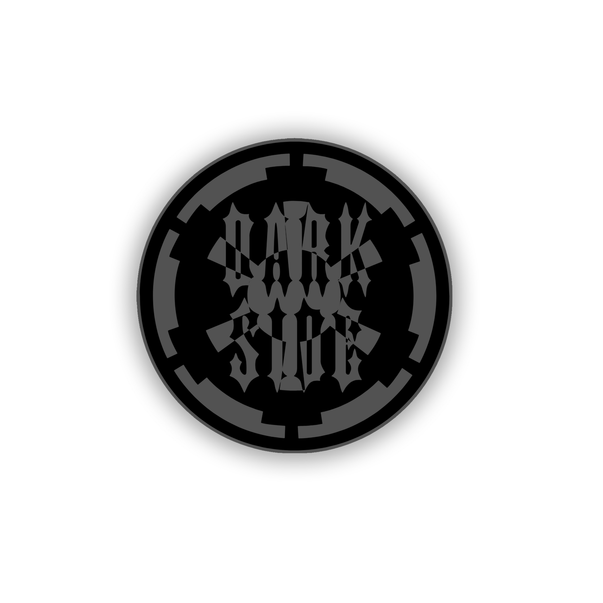 Dark Side metal-look fender emblem with engraved black artwork