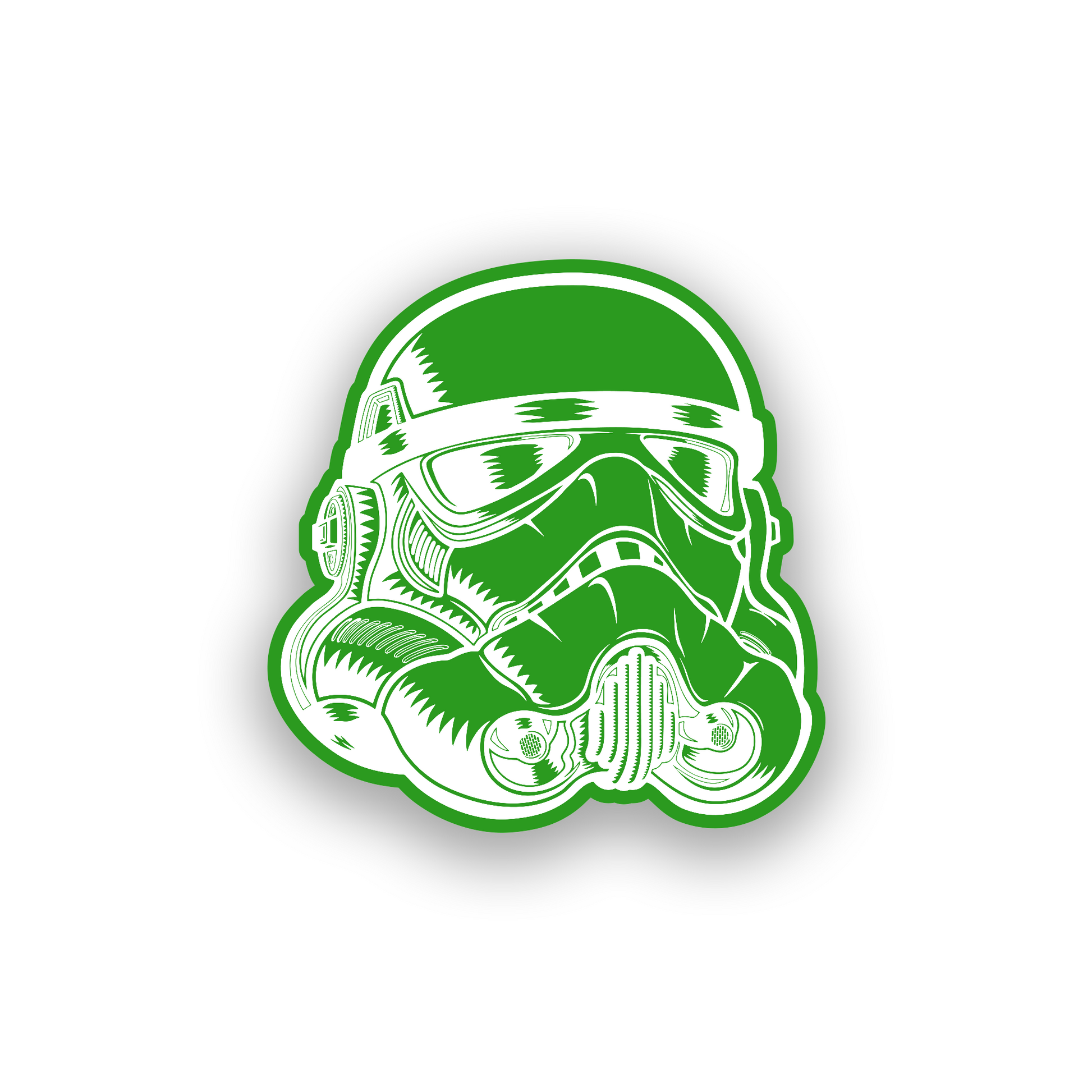 Custom sci fi trooper car badge with detailed black and white engraved design