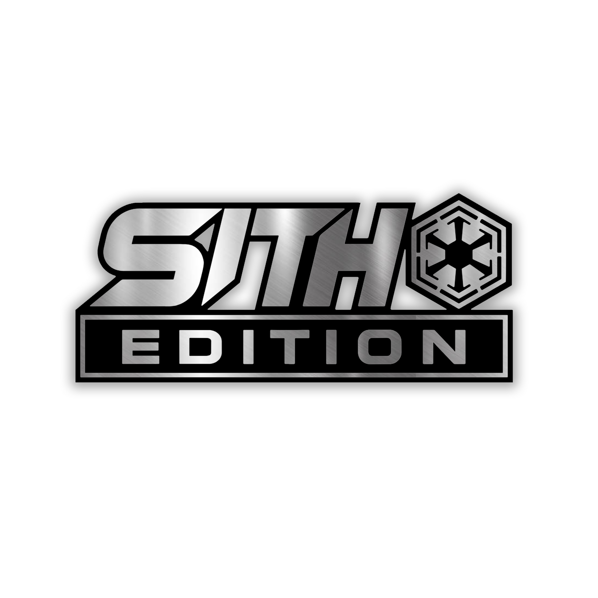 Solo Star Wars engraved car badge in brushed silver with bold black lettering