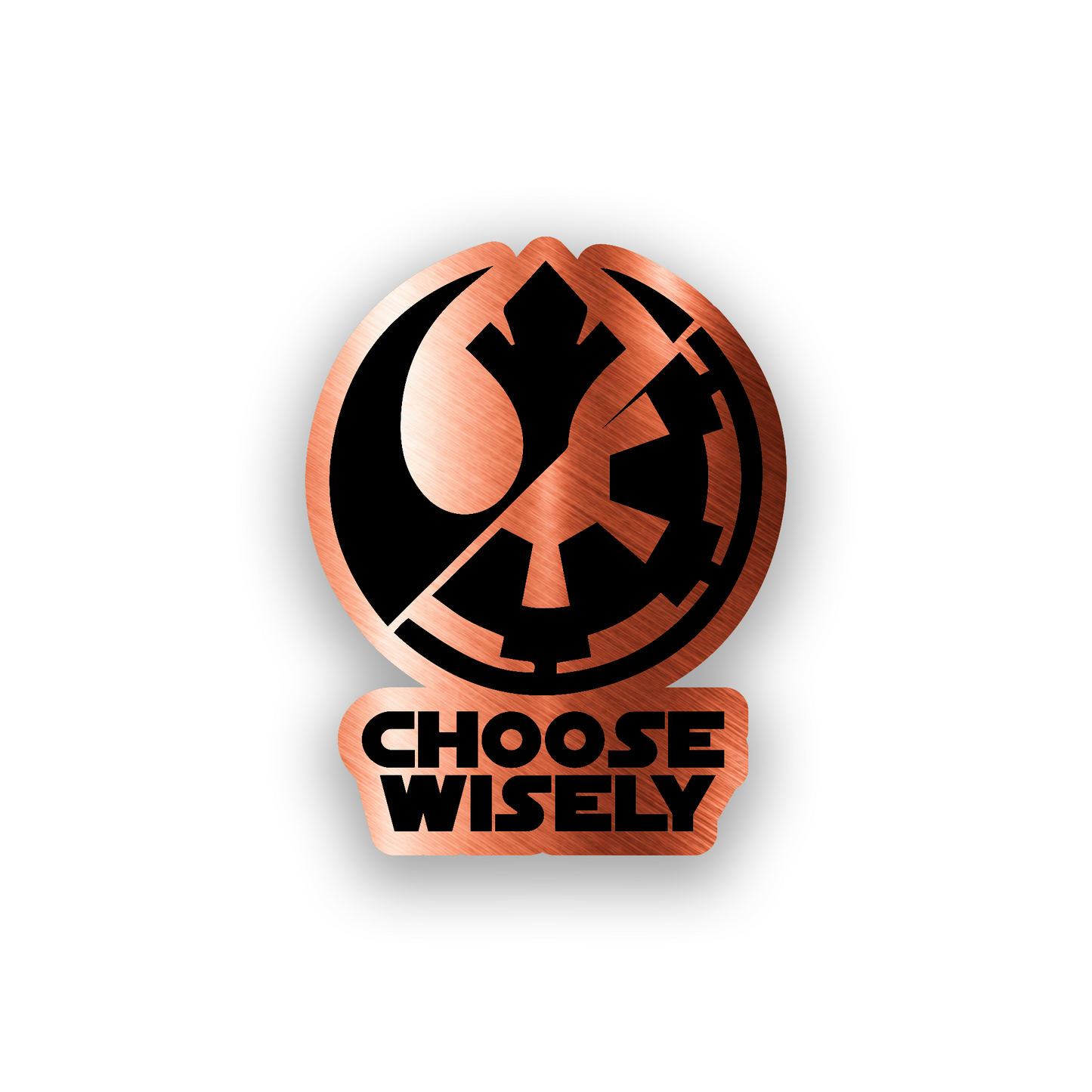 Engraved sci fi car badge featuring a clean futuristic logo