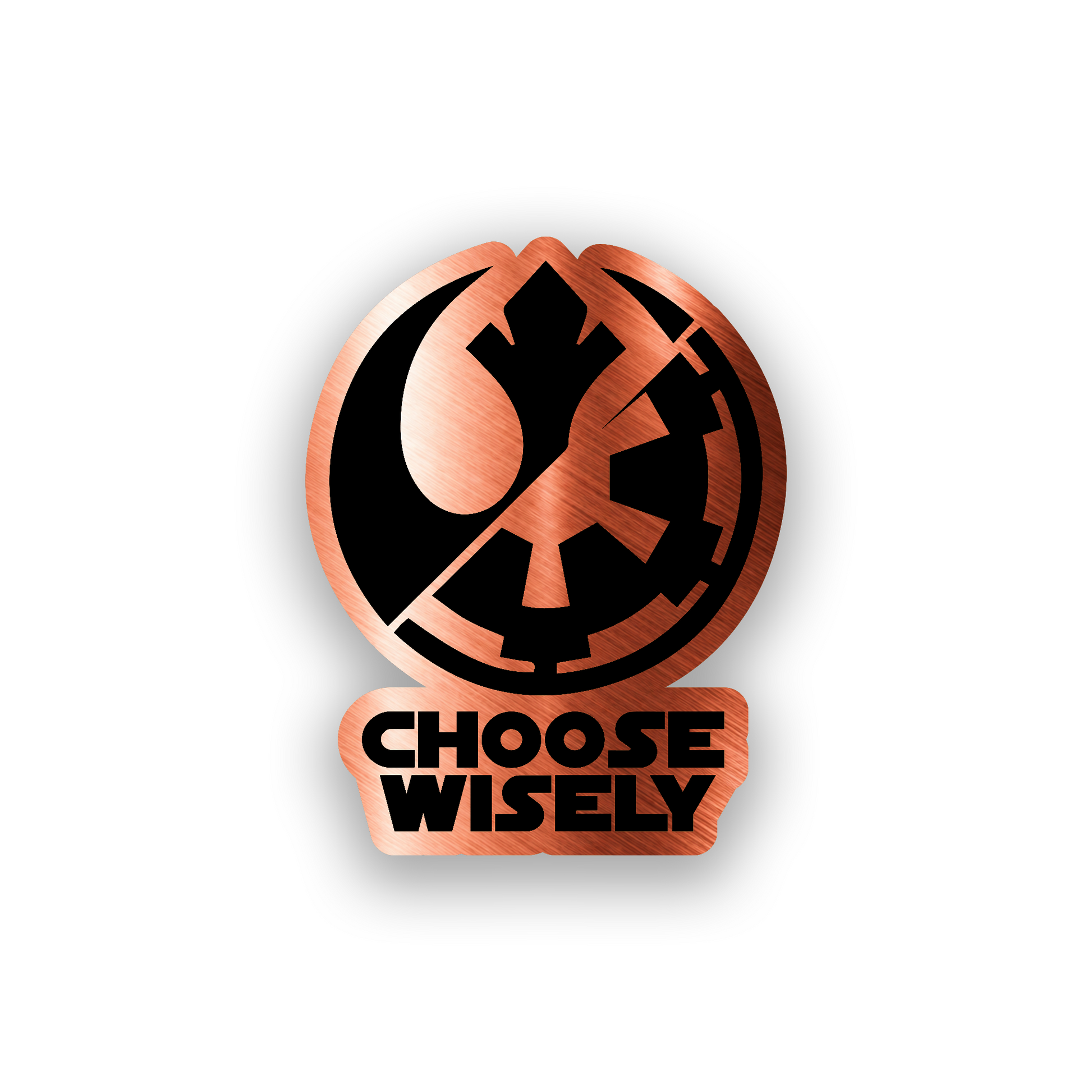 Engraved sci fi car badge featuring a clean futuristic logo