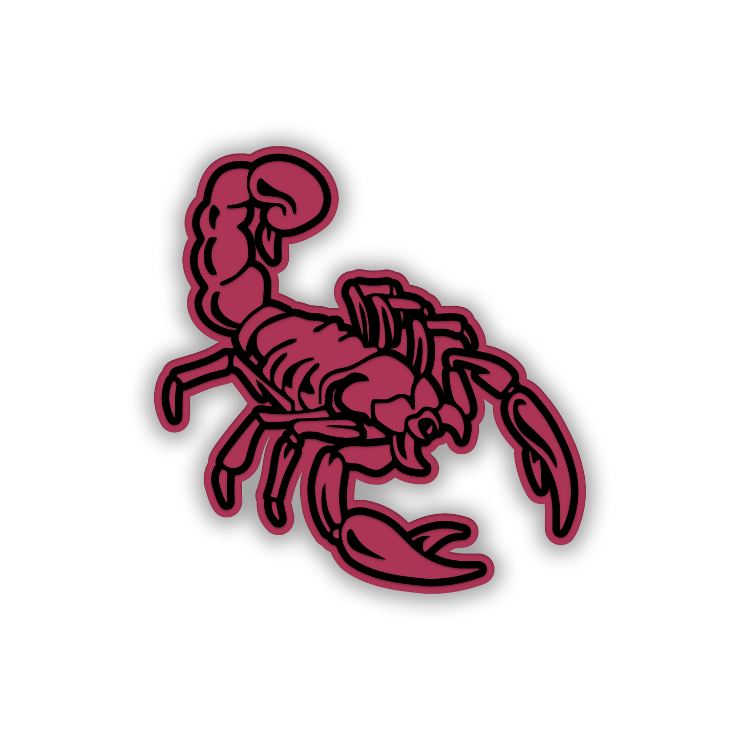 Scorpion truck fender badge with silver engraved finish and black details