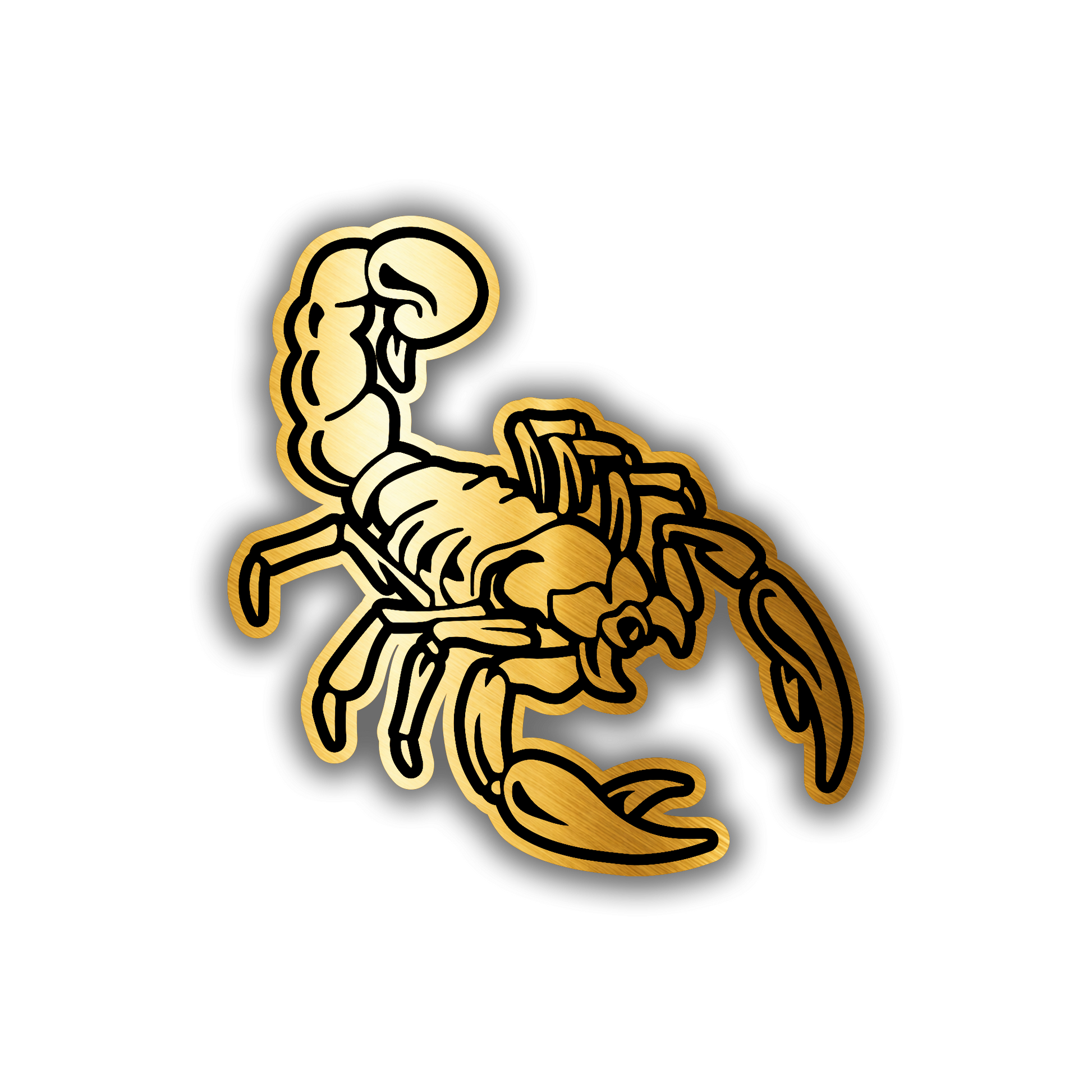 Engraved scorpion car badge with brushed silver and black appearance