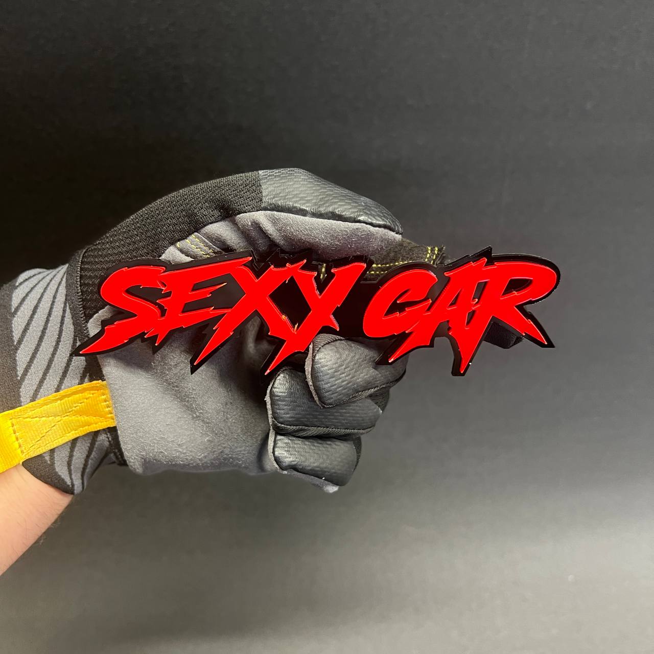 Custom sexy lettering automotive badge with aggressive script style
