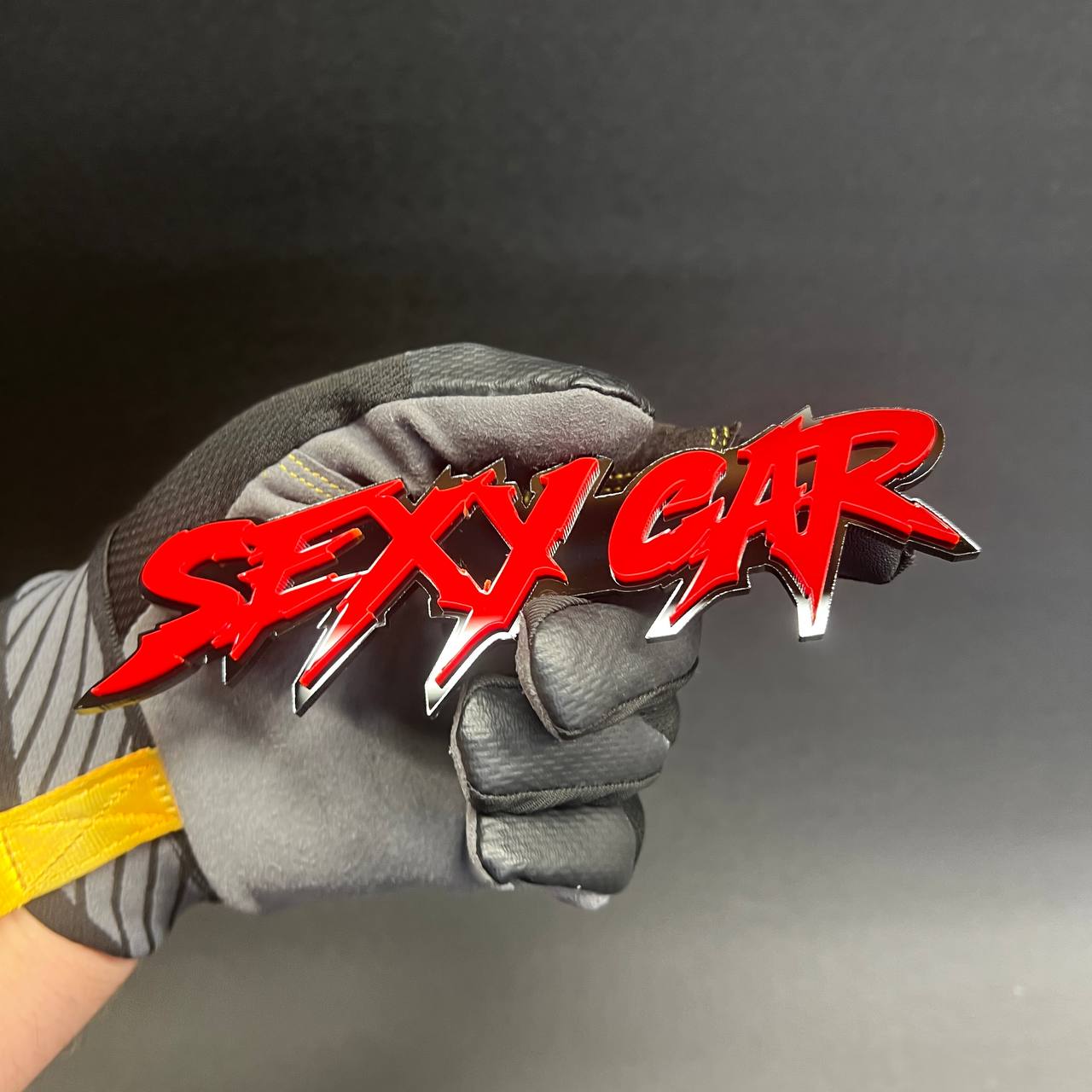 Gloss red acrylic sexy emblem with black outline for vehicles