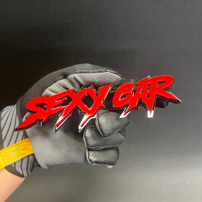 Gloss red acrylic sexy emblem with black outline for vehicles