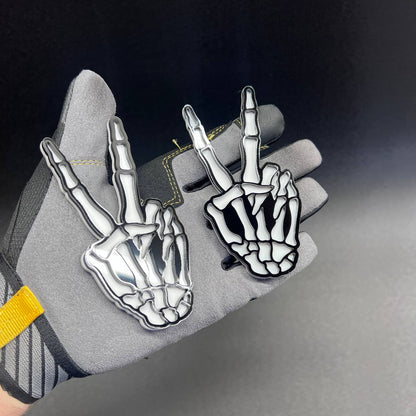 Shaka skeleton car exterior decal style badge with 3D layered look.