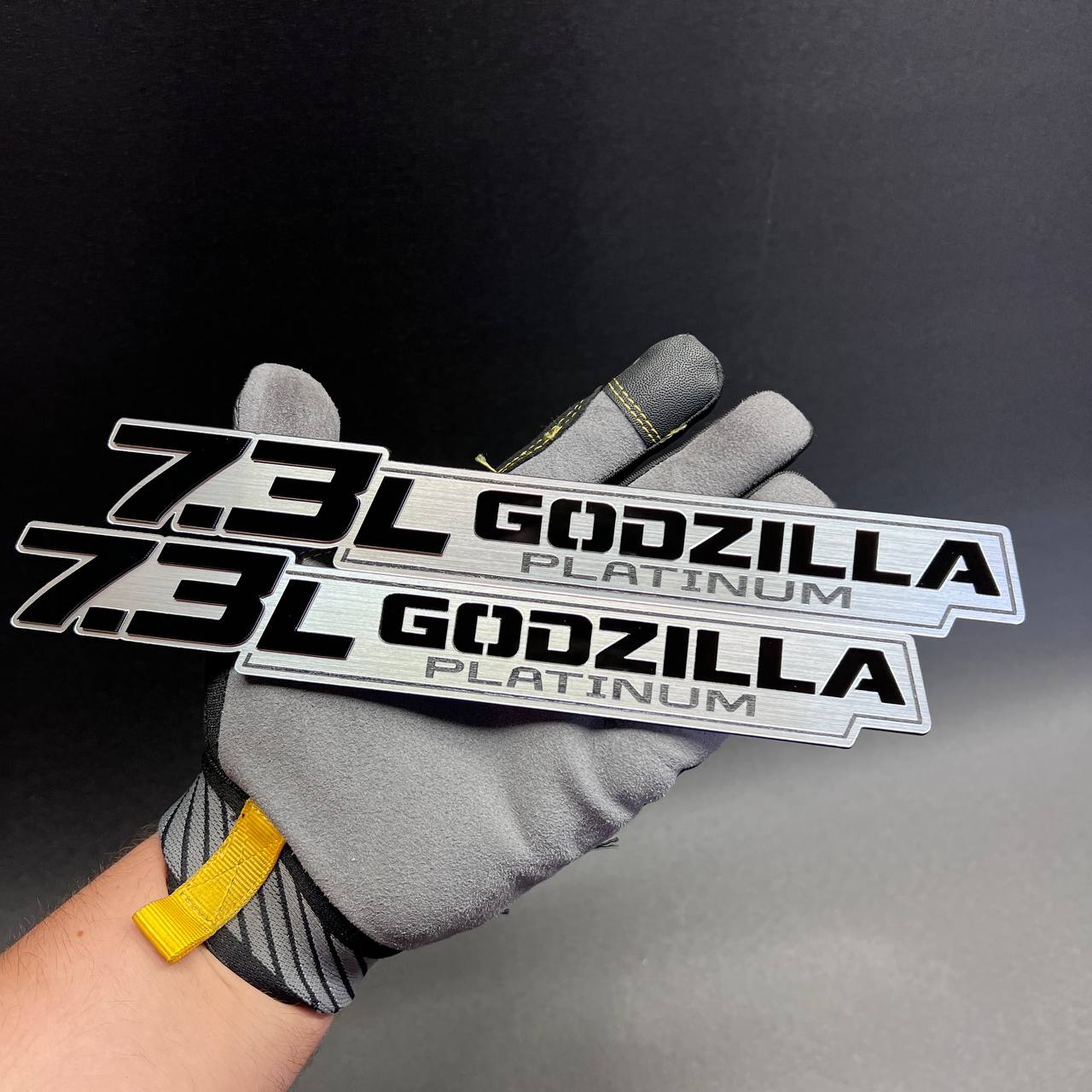 Custom 7.3L Godzilla Platinum truck exterior badge set with 3D look