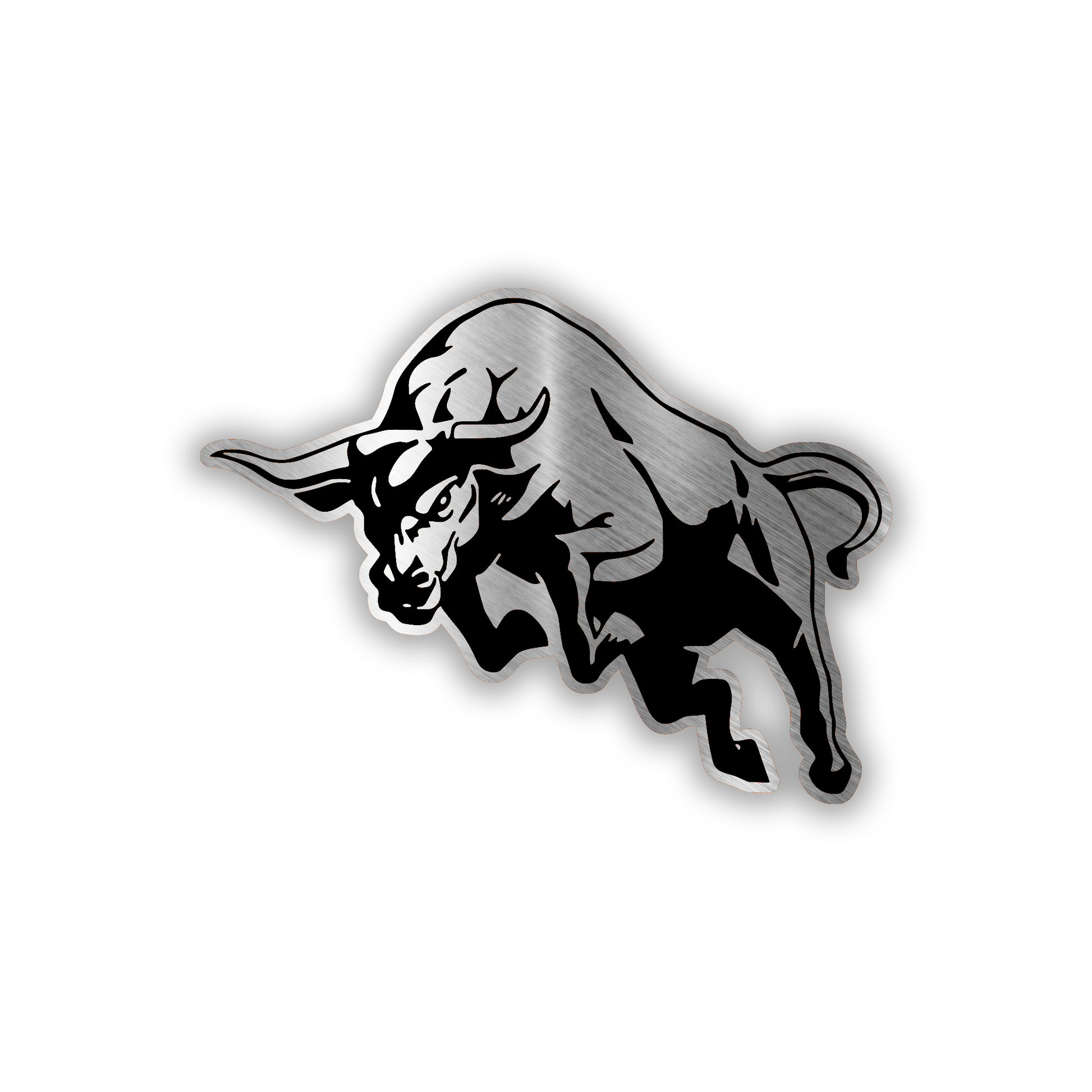 Engraved Bull car badge fender emblem in brushed silver and black finish