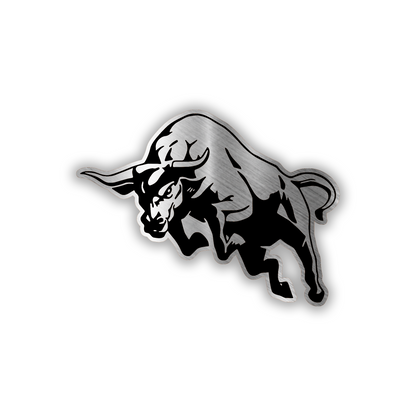Engraved Bull car badge fender emblem in brushed silver and black finish