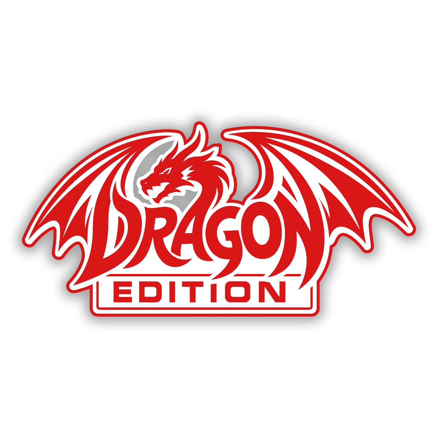 Metal look Dragon Edition car emblem featuring dragon head wings and black detailing