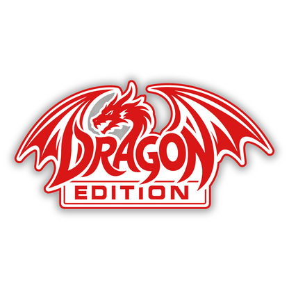 Metal look Dragon Edition car emblem featuring dragon head wings and black detailing