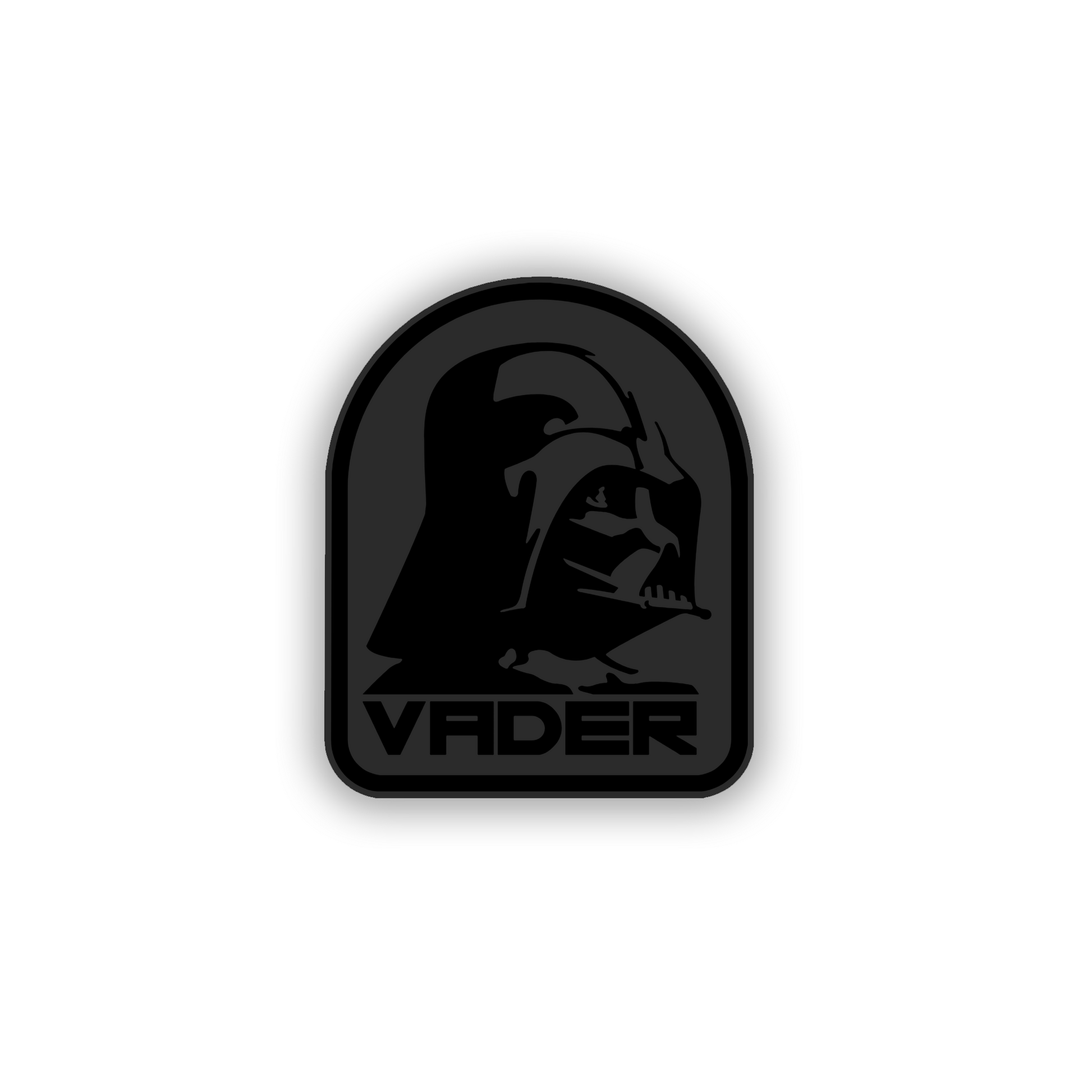 Laser-engraved space helmet car badge with bold geometric border