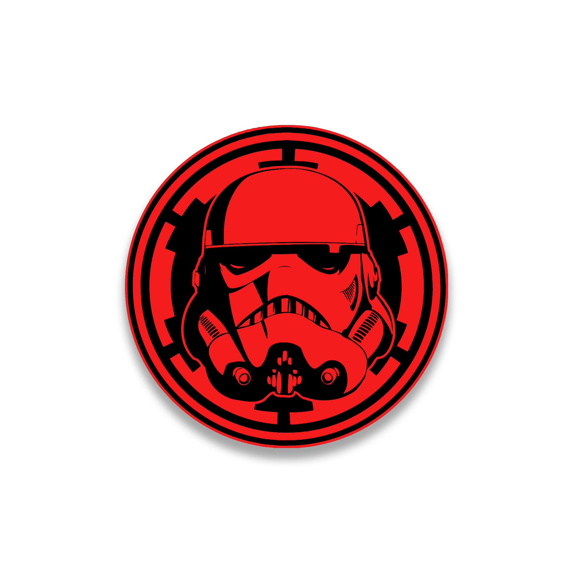 Round Stormtrooper helmet engraved automotive badge and car emblem