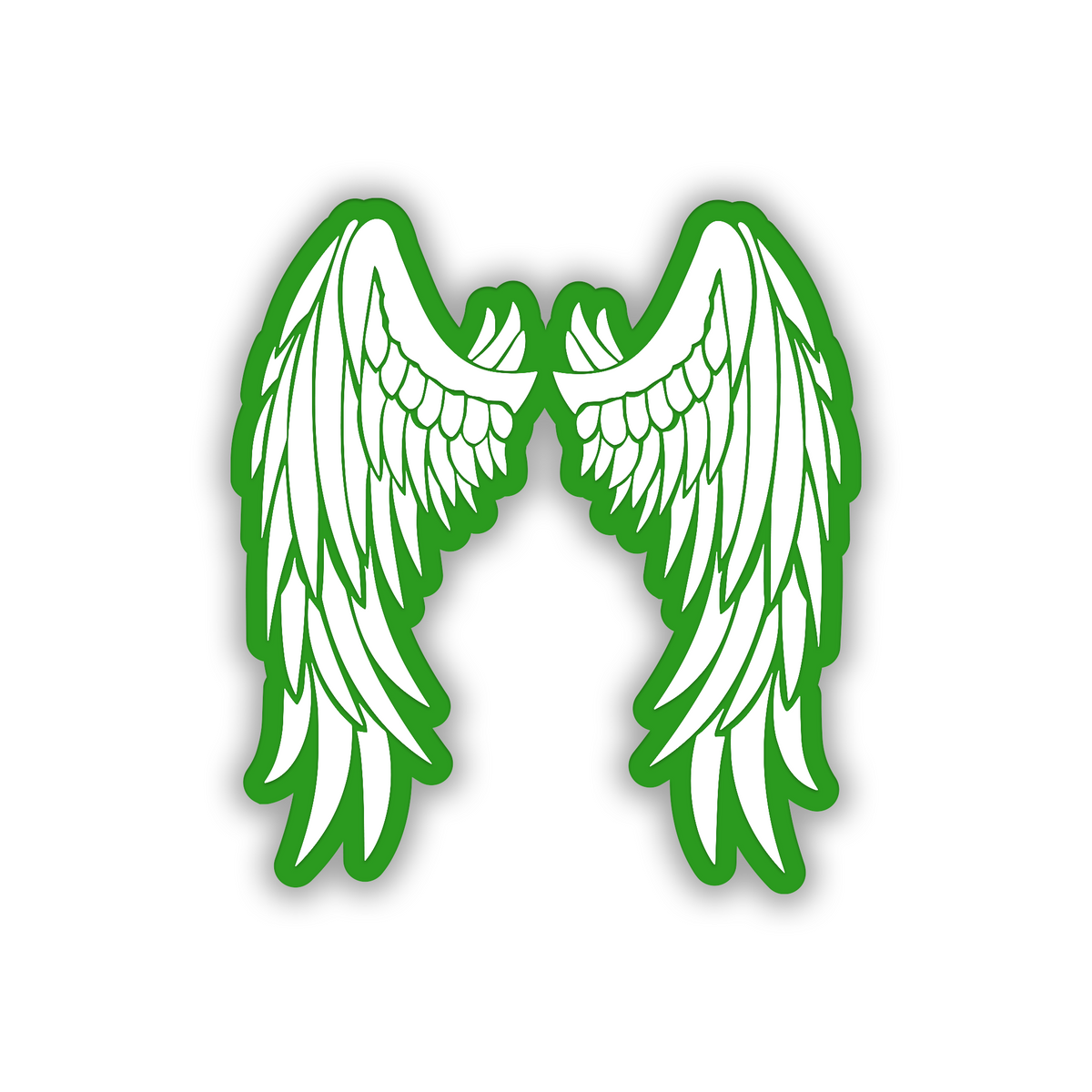 Custom wings car badge with engraved black feather details and silver border.