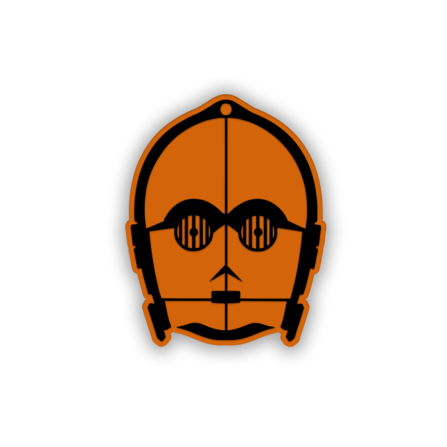 C3PO-themed automotive exterior badge with a metallic brushed finish