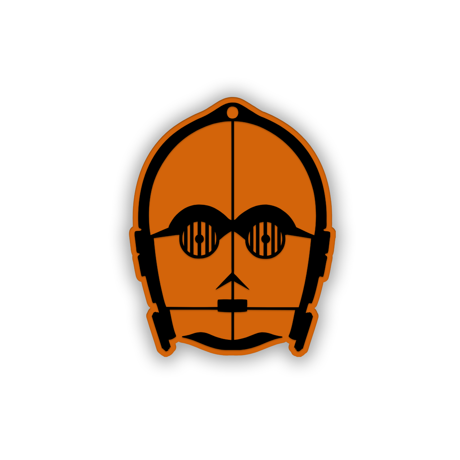 C3PO-themed automotive exterior badge with a metallic brushed finish