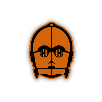 C3PO-themed automotive exterior badge with a metallic brushed finish