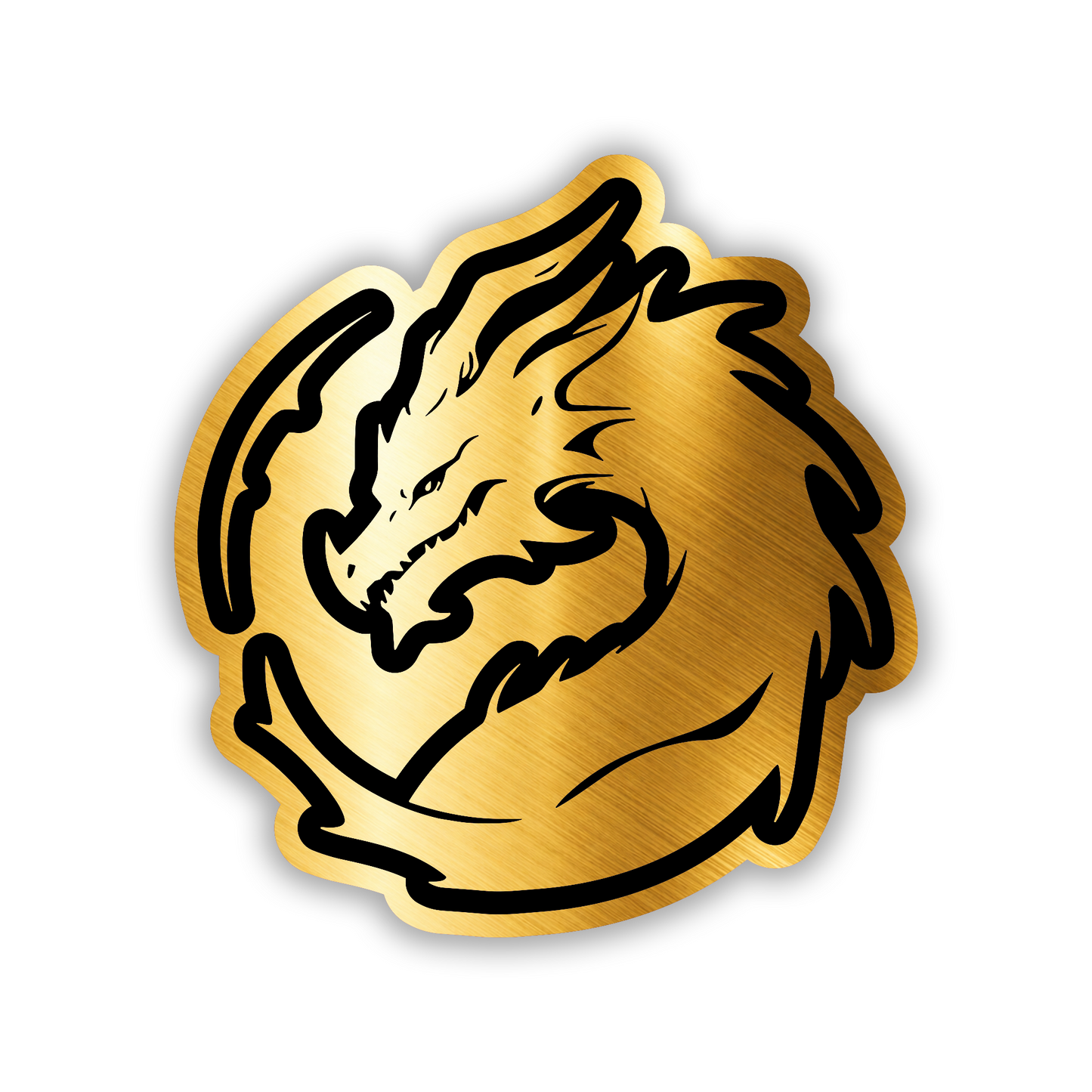 Dragon head automotive emblem with engraved black details on silver finish