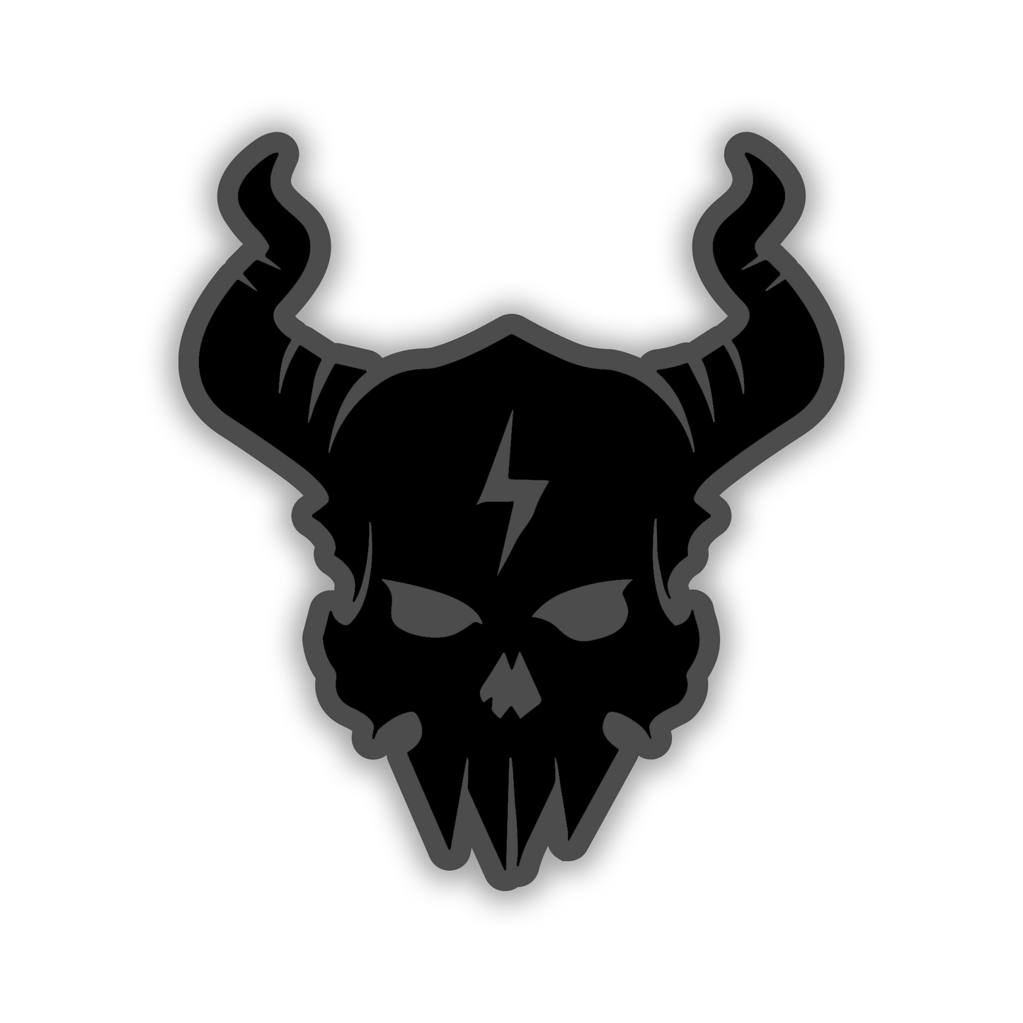 Lightning bolt skull car accessory badge with aggressive horned skull design