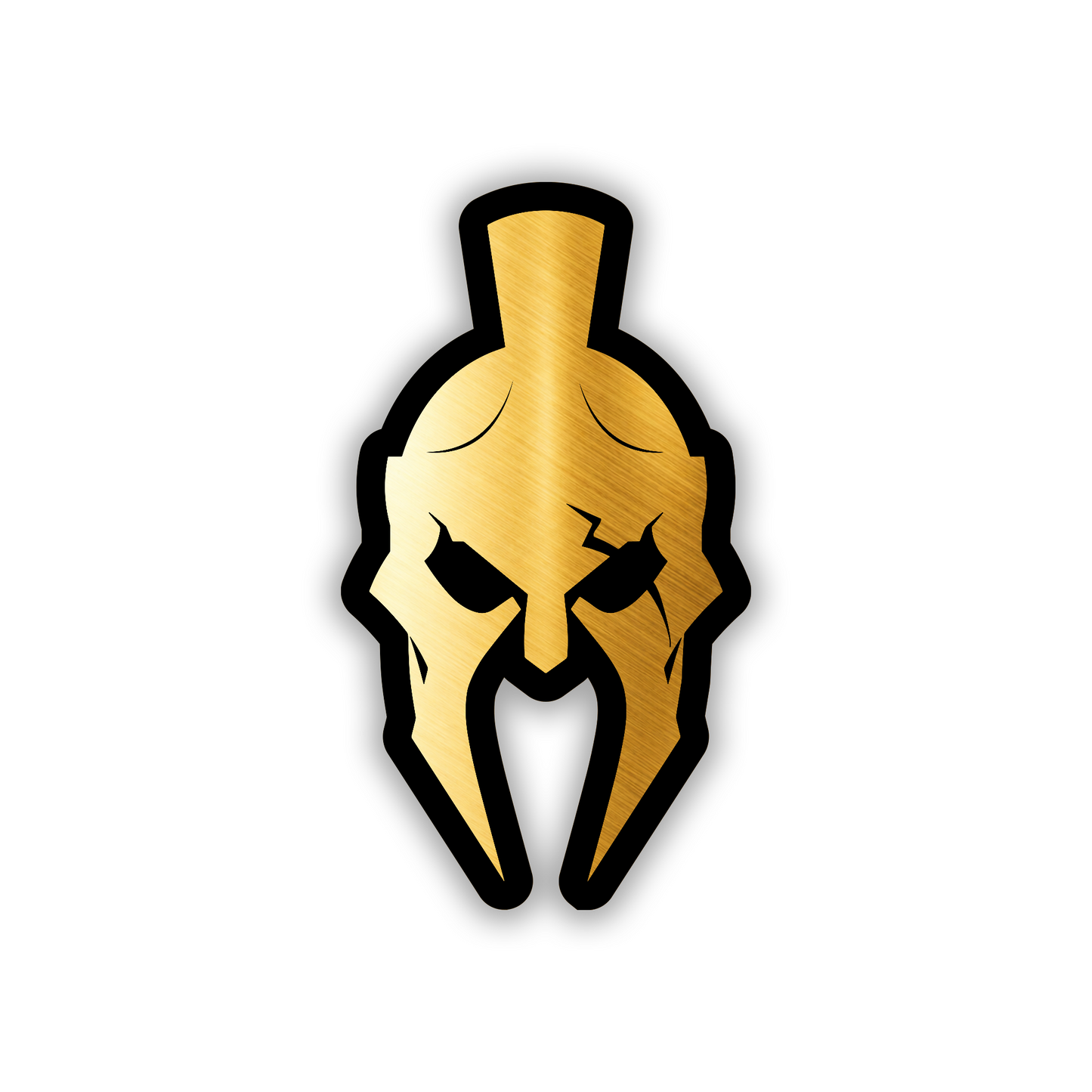 Brushed silver Spartan car badge with detailed warrior helmet design