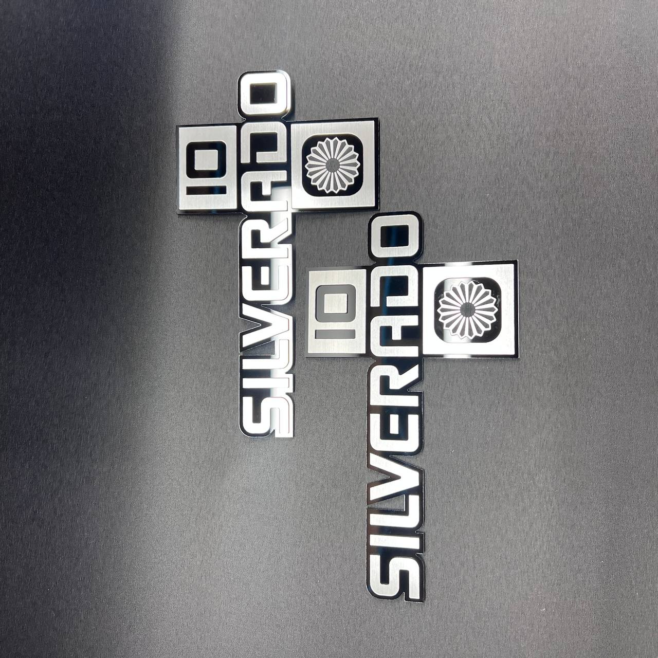 Metallic Silverado 10 truck emblem with raised lettering