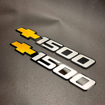 Silverado 1500 truck door emblems with raised logo and silver number design