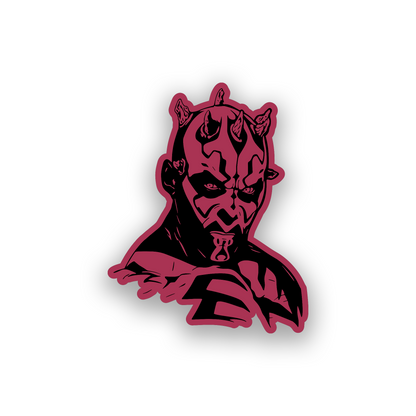 Engraved badge with Darth Maul inspired portrait artwork for custom car styling