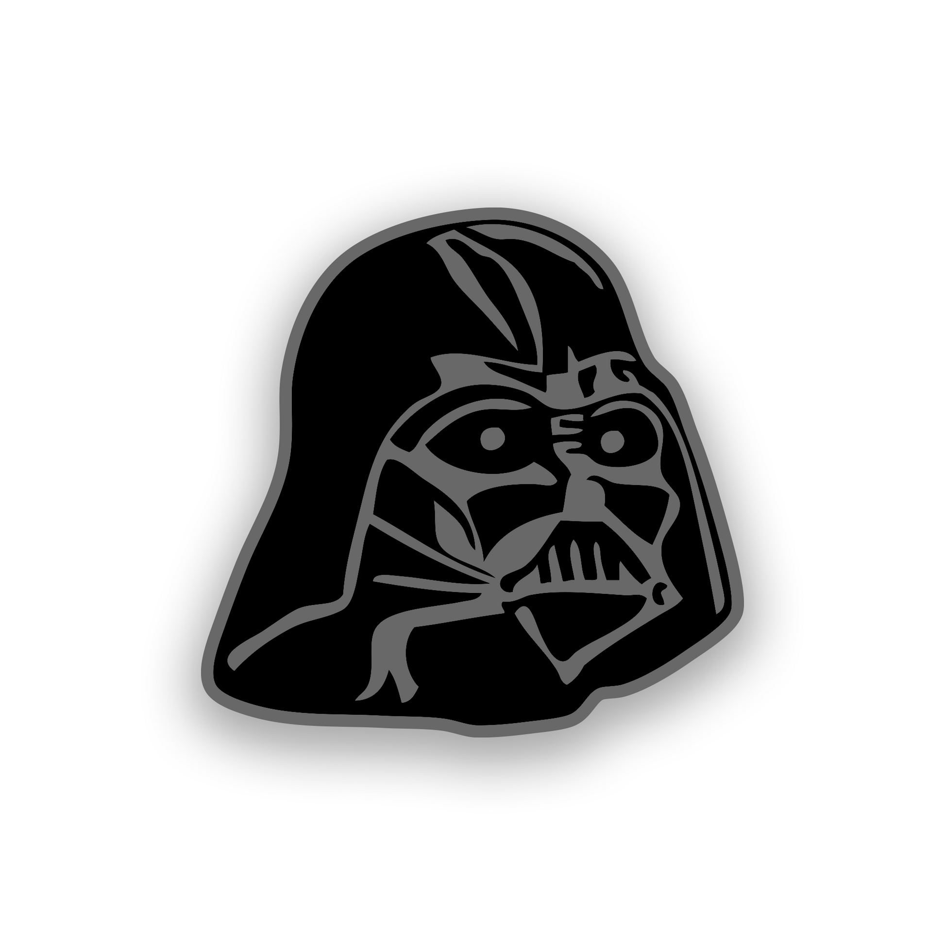 Engraved car badge with Darth Vader helmet inspired automotive artwork