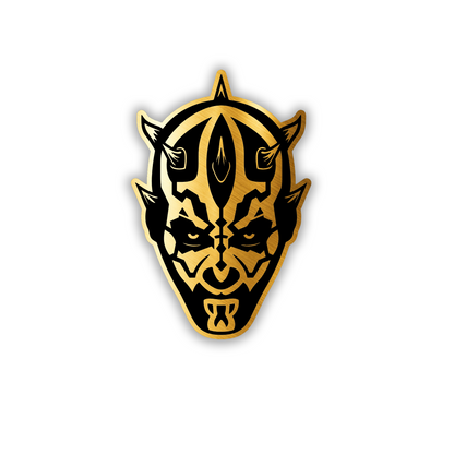 Detailed villain-inspired automotive emblem with an engraved metallic finish