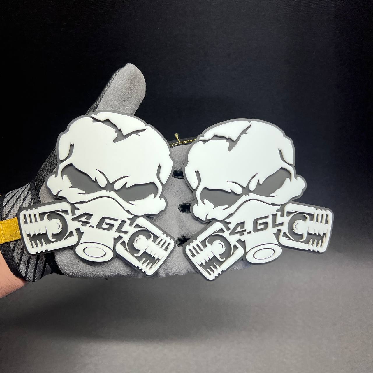 4.6L Skull Turbo Power car badge emblem with aggressive skull and turbo engine design