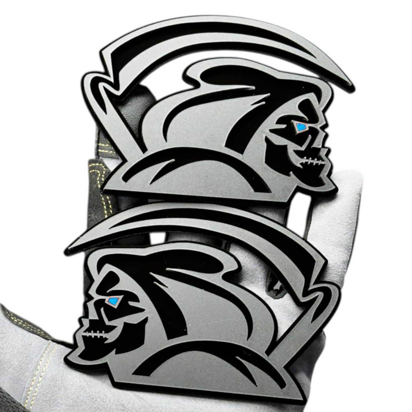 Reaper badge on Jeep Wrangler front grille emblem